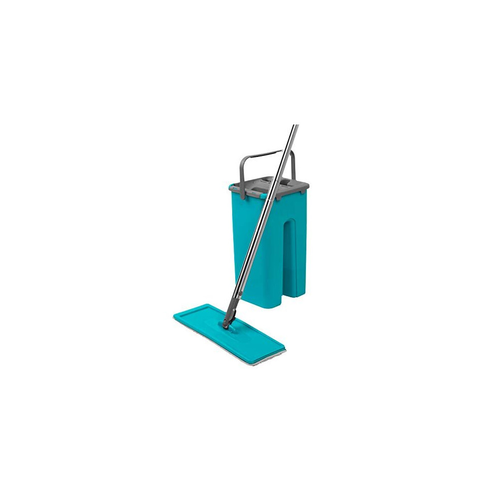 Beldray LA067234EU Space Saving Flat Head Microfibre Mop and Bucket Set, Built-in Wringer & Dirt-Removing Scraper, Compact for an Easy Stora