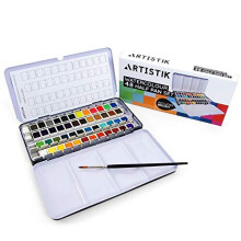 48 Half Pan Watercolour Paint Set - Premium Assorted Vibrant Colour Paints - Compact & Lightweight Palette in Metal Carrying Case, Ideal Travel S