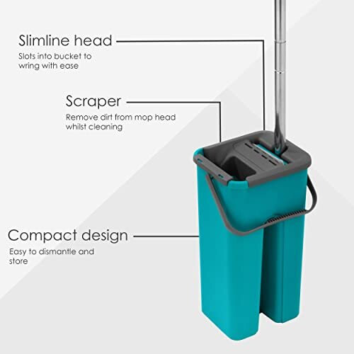 Beldray Beldray LA067234EU Space Saving Flat Head Microfibre Mop and Bucket Set, Built-in Wringer & Dirt-Removing Scraper, Compact for an Easy Stora 2