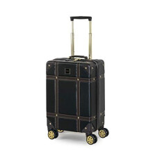 Rock Vintage 54cm Cabin Size Suitcase Retro 8 Wheel Spinner Luggage Black