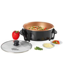 Giles & Posner EK4247 Family Multi Meal Maker/Electric Skillet, 1500 W, 32 cm Copper Non-Stick Cooking Plate, 5 Heat Settings, Detachable Th