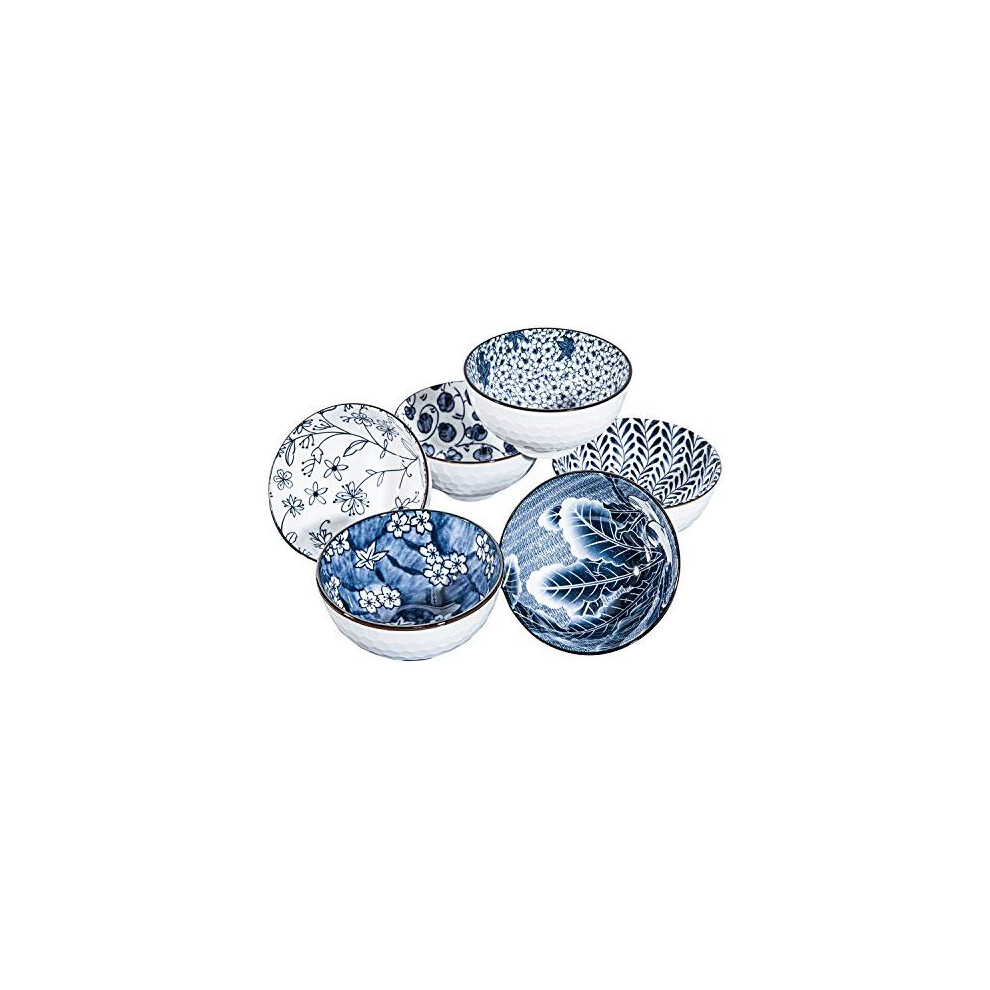 Swuut Japanese Style Ceramic Cereal Bowls,24 Ounces Salad,Soup,Rice Bowl Set, And Set Of 6 (6 Inch) Blue/White