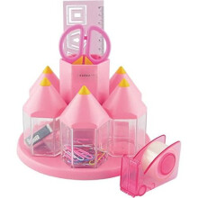 Exerz Rotary Desk Organiser Pen Tidy Set with 5 Accessory Boxes - Multi colors -filled with Safety Scissors (NOT Sharp), Ruler, Tape Dispenser, E