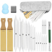 23Pack Art Blenders Set, Blending Stumps and Tortillions Set with Sandpaper Pencil Sharpeners, Kneaded Eraser, Pencil Extension Tool, Sponge, Pac