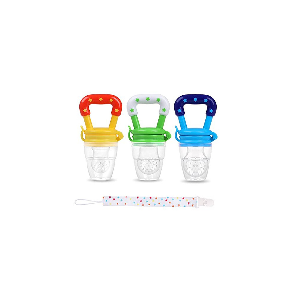 Baby Fruit Feeder JUYOO Weaning Dummies Set Include 3 Pcs Food Feeder Pacifiers with Pacifier Clips Teething Dummy for Babies Infant Toddlers