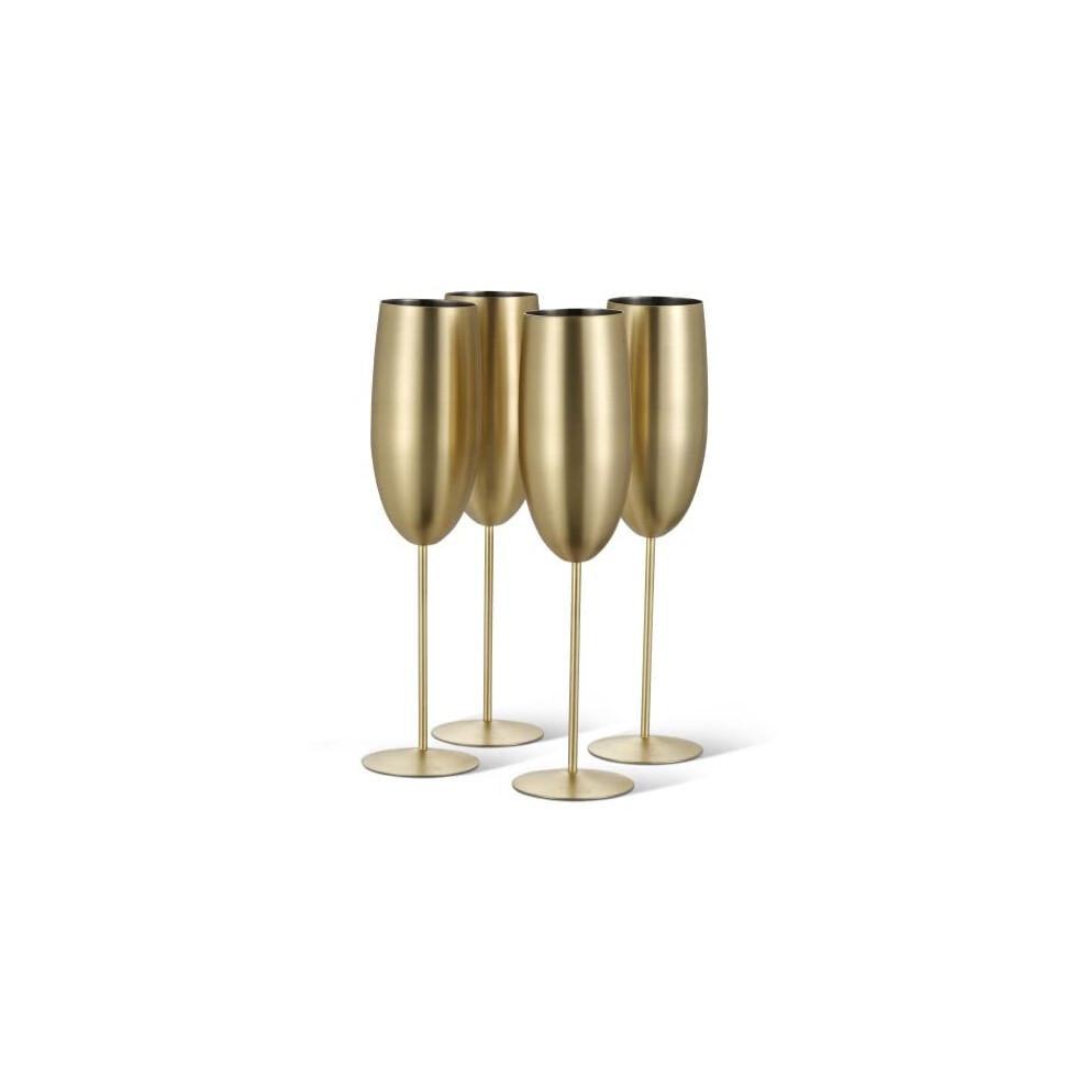 Oak & Steel - 4 Gold Champagne Flutes Gift Set - Shatterproof Party Glasses, 285ml