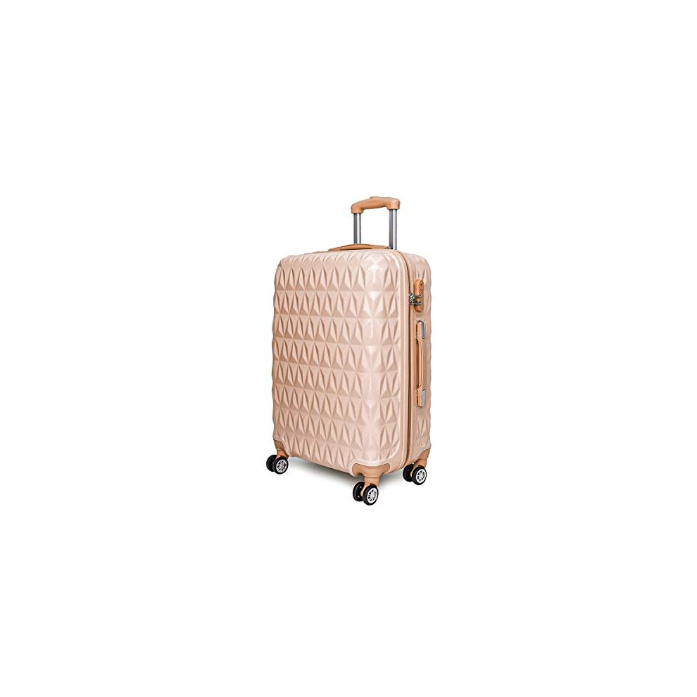 Suitcase Trolley Carry On Hand Cabin Luggage Hard Shell Travel Bag Lightweight Durable 4 Spinner Wheels (Rose Gold)