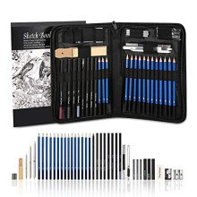 AGPTEK Sketching Pencils Set in Travel Carry Case with 60 Sheet Sketch Pad (41PCS)
