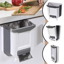 Upgraded Hanging Trash Can with Trash Bag Holder, Folded Trash Bin for Kitchen Cabinet Door,Collapsible Small Compact Garbage Can Waste Bin for K