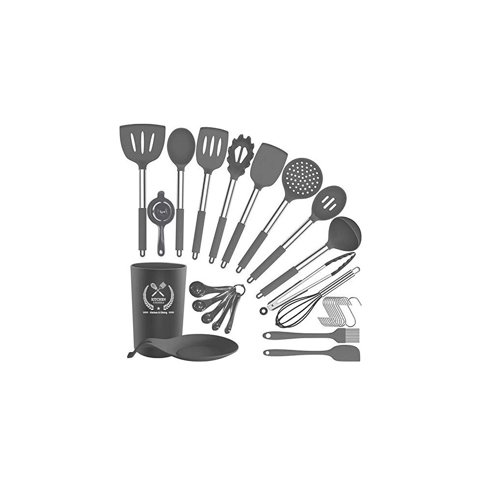 Silicone Kitchen Utensils Set,30 Pcs Silicone Cooking Utensils Set,Stainless Steel Cooking Utensils Heat Resistant Cookware,Cooking Tools with