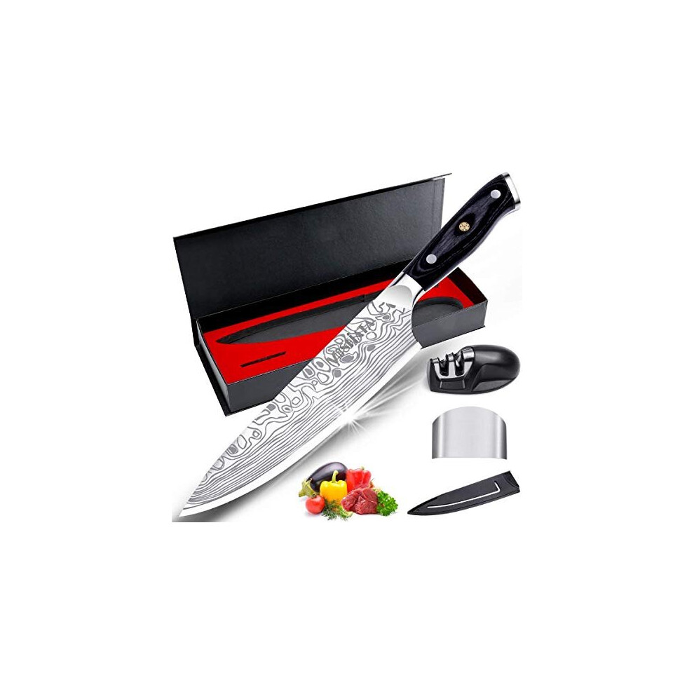 MOSFiATA Chef Knife, Ultra Sharp Kitchen Knife 8 inch, Premier High Carbon German EN1. 4116 Stainless Steel, Full Tang Blade Pro Chopping Co