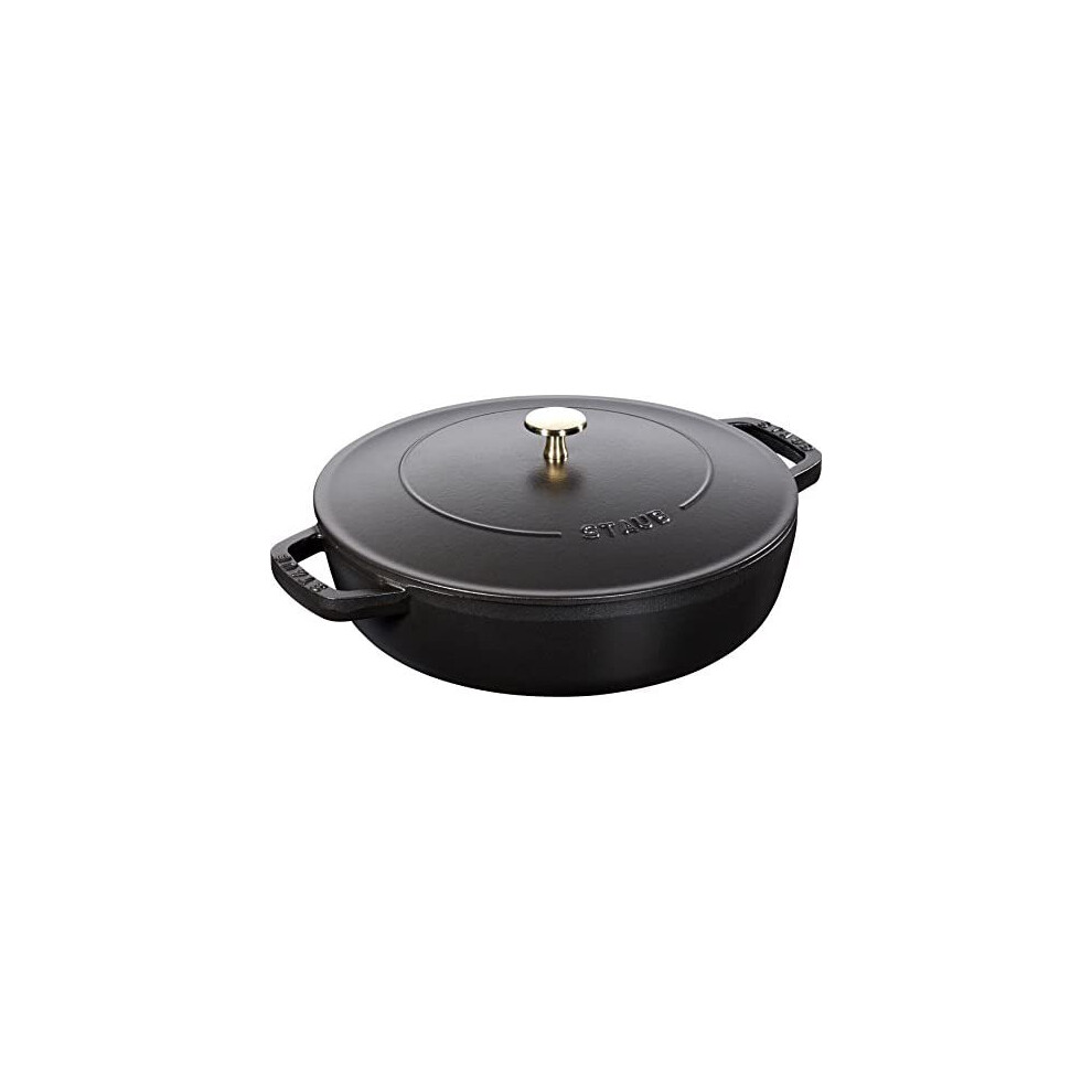 STAUB Cast Iron SautÃ© Pan, Chistera Lid, Round, 28 cm, 3.7 L, Black