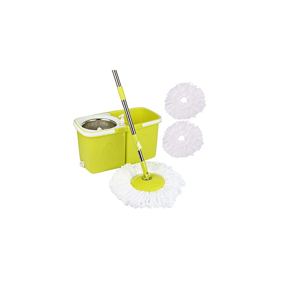 ARSUK Mop and Buckets Sets with 2 Super Absorbent Microfiber 360 Spin Mop Heads and Adjustable Height Telescopic Handle, Stackable