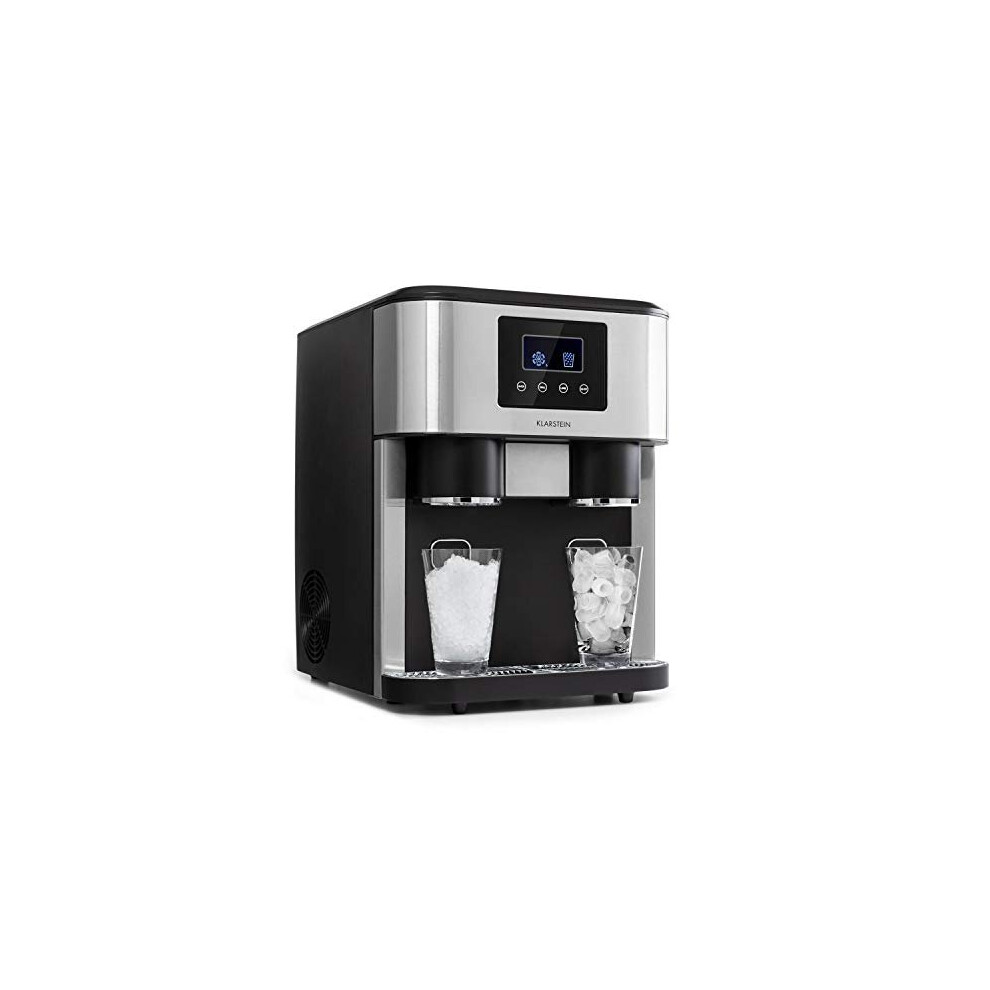 Klarstein Eiszeit Crush - 3-in-1: Ice Maker, Ice Machine, Ice Cube Maker, Crushed Ice, Ice Water, 2 Cube Sizes, 15-18kg / 24h, LCD Display,