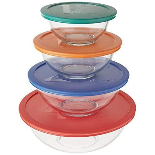 Pyrex Pyrex 8Pc Smart Essentials Mixing Set Includes 4 Bowls and 4 Covers Earplug, 15 cm, Black 2
