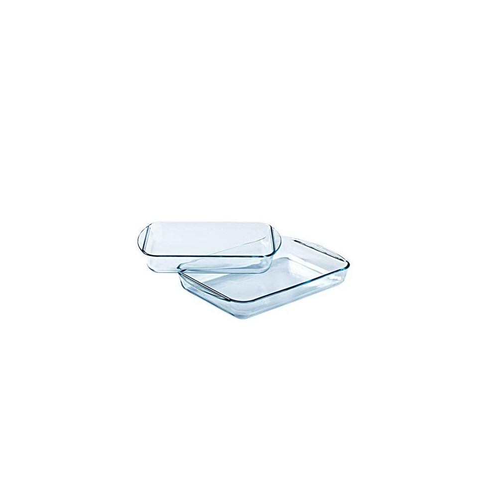 Pyrex - Essentials - Set of 2 Rectangular Glass Lasagne Dishes (35 x 23 cm, 40 x 27 cm)