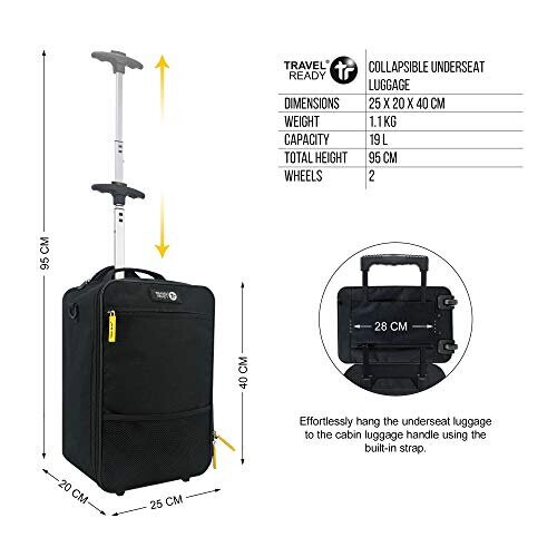 Underseat 2Wheel 40x20x25cm Carry On Cabin Luggage Suitcase. Approved