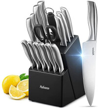 Knife Set, 16 Piece Kitchen Knifes Set with Block Wooden, German High-Carbon Stainless Steel Chef Knife, Steak Knives, Meat Scissors, Knife