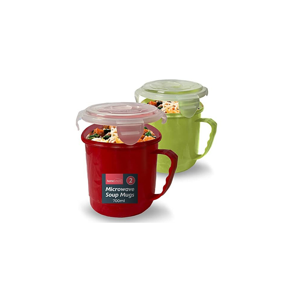 2pk Soup Containers with Lids | Microwavable Soup Mug with Lid | 700ml Microwave Bowl Soup Storage Containers | Dishwasher Safe Soup Cup | S