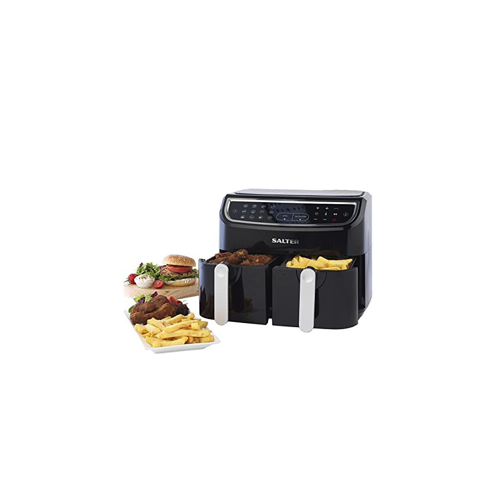 Salter EK4548 Dual Cook Pro Air Fryer, Double Drawer Non-Stick Cooking, Sync & Match Cook Function, 2 XL Frying Trays For Independent Cooki