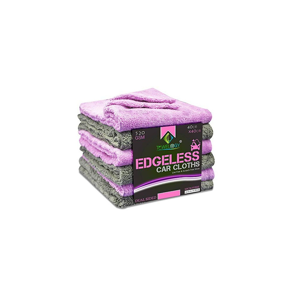 Towelogy 520Gsm Professional Microfibre Edgeless Car Cloths Quick Dry For Auto/Moto Detailing Polishing Washing Streak Free & Lint Free 40X40cm Coral 5060727887020