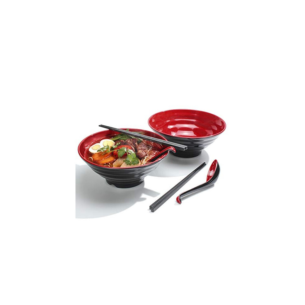 2 Sets (6 Pieces) Ramen Bowl Set, Capacity 1032 ml Japanese Soup Bowl with Spoon and Chopsticks, for Pasta Udon Pho Asian Noodles, Dishwashe