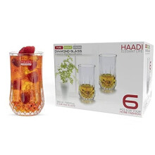 Glasses Drinking Set of 6 - 350ml Highball Glass Stemless Cocktail Wine Glasses Diamond-Cut Crystal Clear Water Juice Tumblers Dishwasher Sa