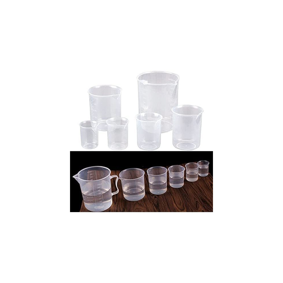 Surflyee Measuring Jug Plastic Beaker 6 PCS Heat Resistant Set Transparent Labs Graduated Beakers 50ml 100ml 150ml 300ml 500ml 1000ml