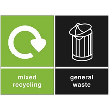 Grizzly Recycling Bin Stickers - Self Adhesive PVC - Pack of 2 Signs - General Waste and Mixed Recycling - 150mm x 100mm