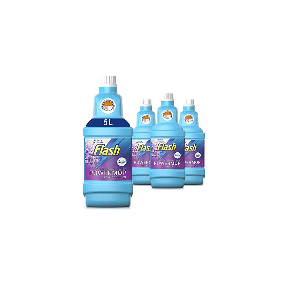 Flash Powermop Refill Liquid, Floor Cleaner, French Lavender, 5 Litres (1.25 L x 4)