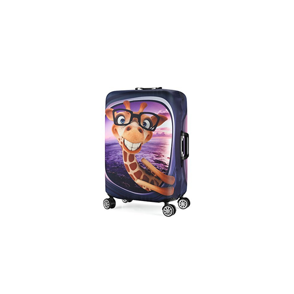 3D Print Giraffe Design Travel Suitcase Protective Cover 26"-28" Suitcase Protective Cover & High Elastic Spandex Size L