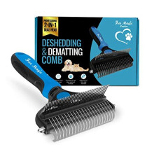 Fur Magic Deshedding and Dematting Comb Double Sided Undercoat Rake Pet Grooming Brush Removing Mats, Knots & Tangles for Dogs and Cats with