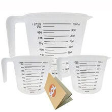 3pk 1Litre Measuring Jug | Plastic Measuring Jugs for Baking & Measuring Liquids | Clear Measuring Scales, Large Mouth & Easy Pour Spout | I