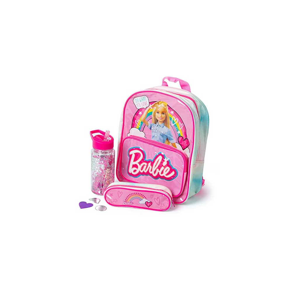 Barbie School Set Includes Barbie Backpack, Water Bottle, Pencil Case and Scratch Art - School Bags for Girls