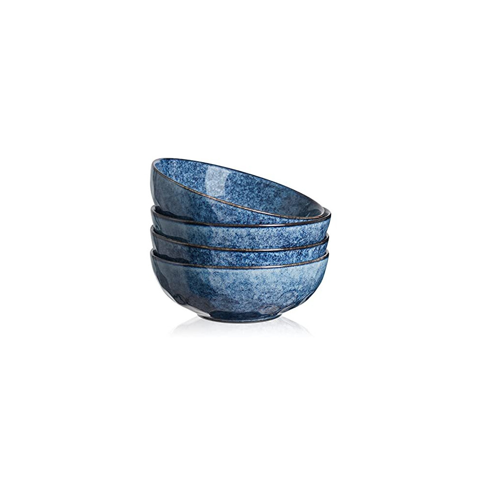 Vicrays Rice Dessert Cereal Bowls 4 Piece Stoneware Vintage Look Ceramic Blue Large Serving Bowl, Soup/Mixing/Fruit/Noodle/Ramen China Bowl,-image-OPC-P8XCNGK-NEW