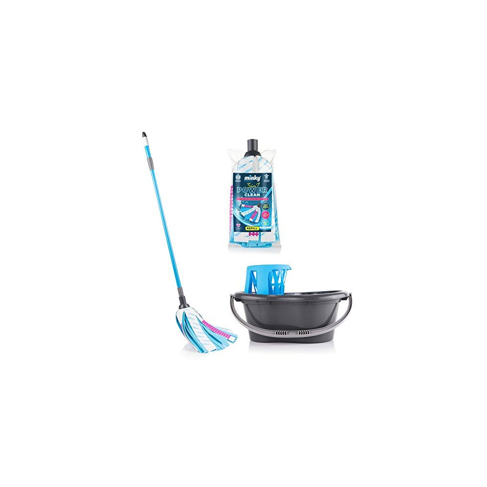 Minky 3 in 1 Power Clean Strip Mop with 1 Extra Refills and Bucket & Wringer