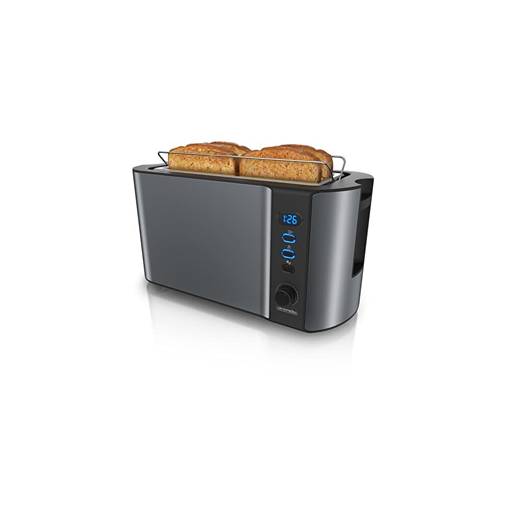 arendo - Frukost 4 slice long slot toaster - double wall housing  with warming rack  6 browning settings  auto bread centring  reheat defrost