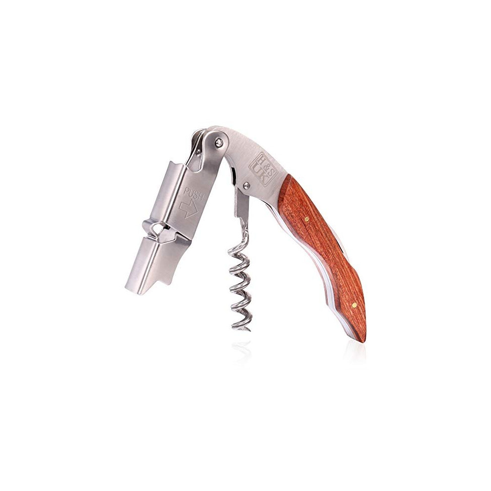 H&S Waiters Corkscrew Wine Bottle Opener Professional Stainless Steel Wood Handle Foil Cutter