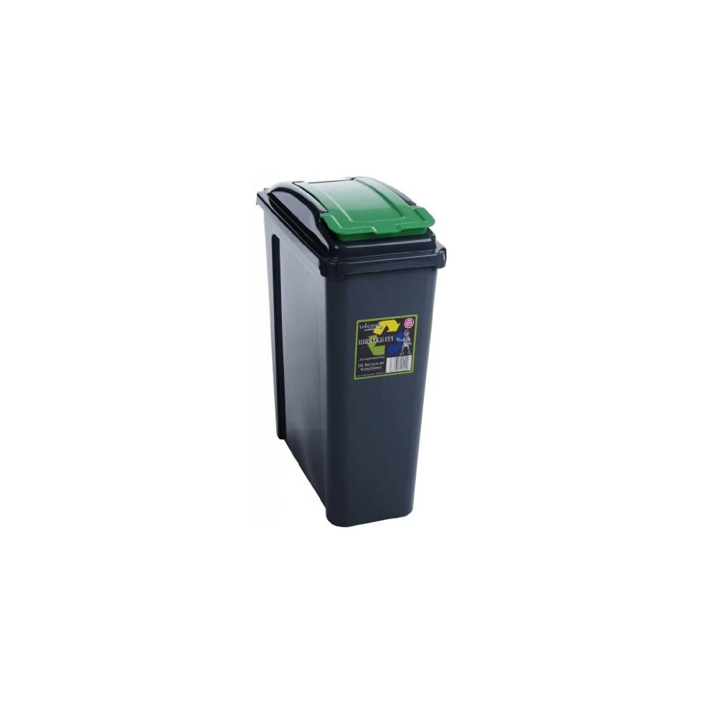 Wham Recycling Bin Slim Kitchen Trash Can Rubbish Dustbin with Green Lid 25 Litres