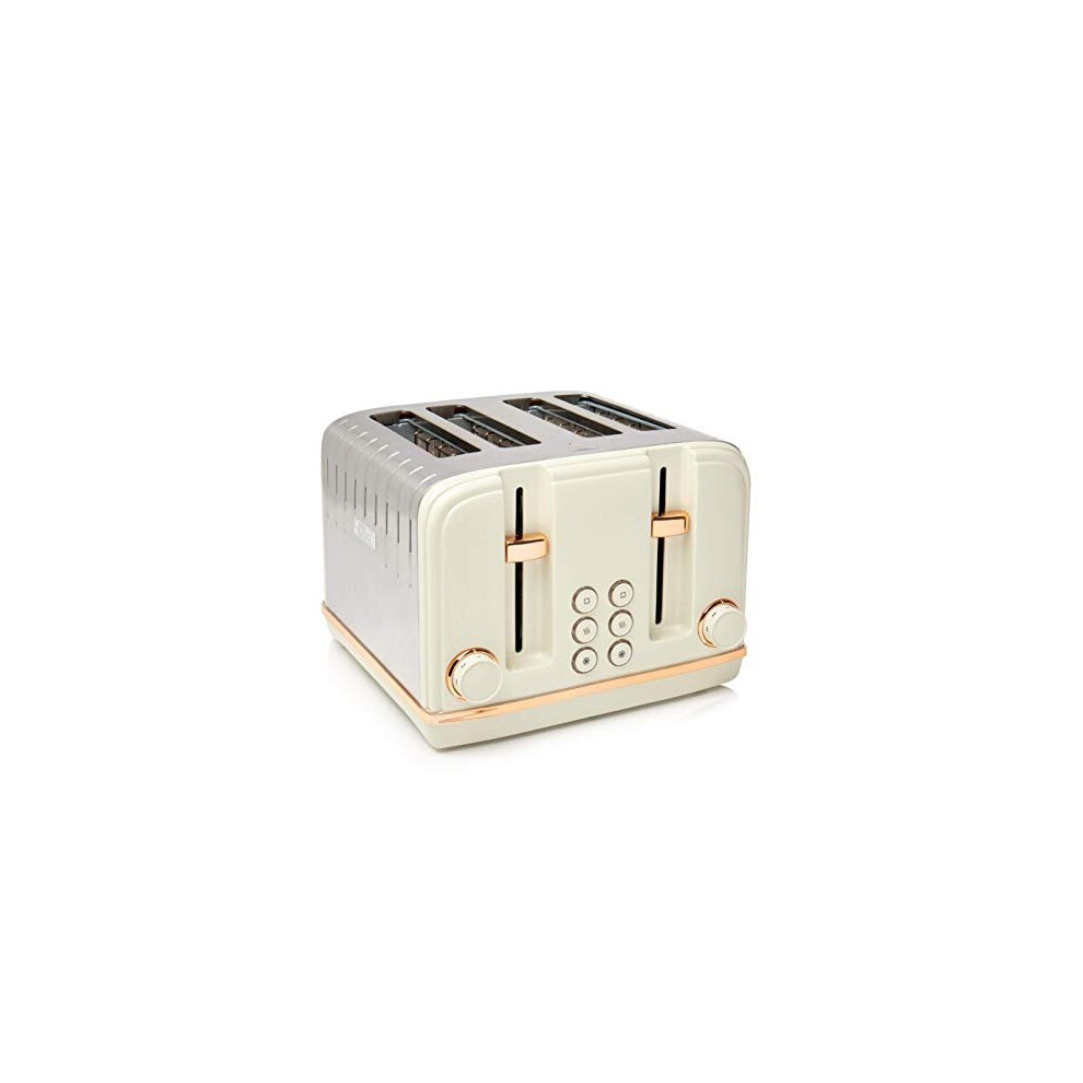 Haden Salcombe Toaster - Electric Stainless-Steel Toaster With Reheat And Defrost Functions - Four Slice, 1900-2300W, & Copper - Ce05 Cream