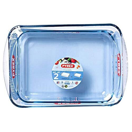 Pyrex Pyrex Classic 2 Piece Rectangular Glass Baking Roasting Bake Roaster Dish Set 1