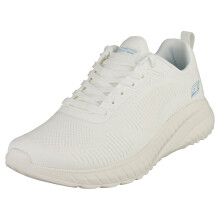 Skechers Bobs Squad Chaos Womens Casual Trainers Off White 117209-OFWT - Lace-Up Textile Upper, Rubber Sole UK4