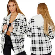 (7-8 Years, Black & White) Girls Black & White Hooded Check Print Jackets
