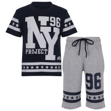 (5-6 Years, Navy) Girls Boys Navy NY New York Top Short Set 5-13