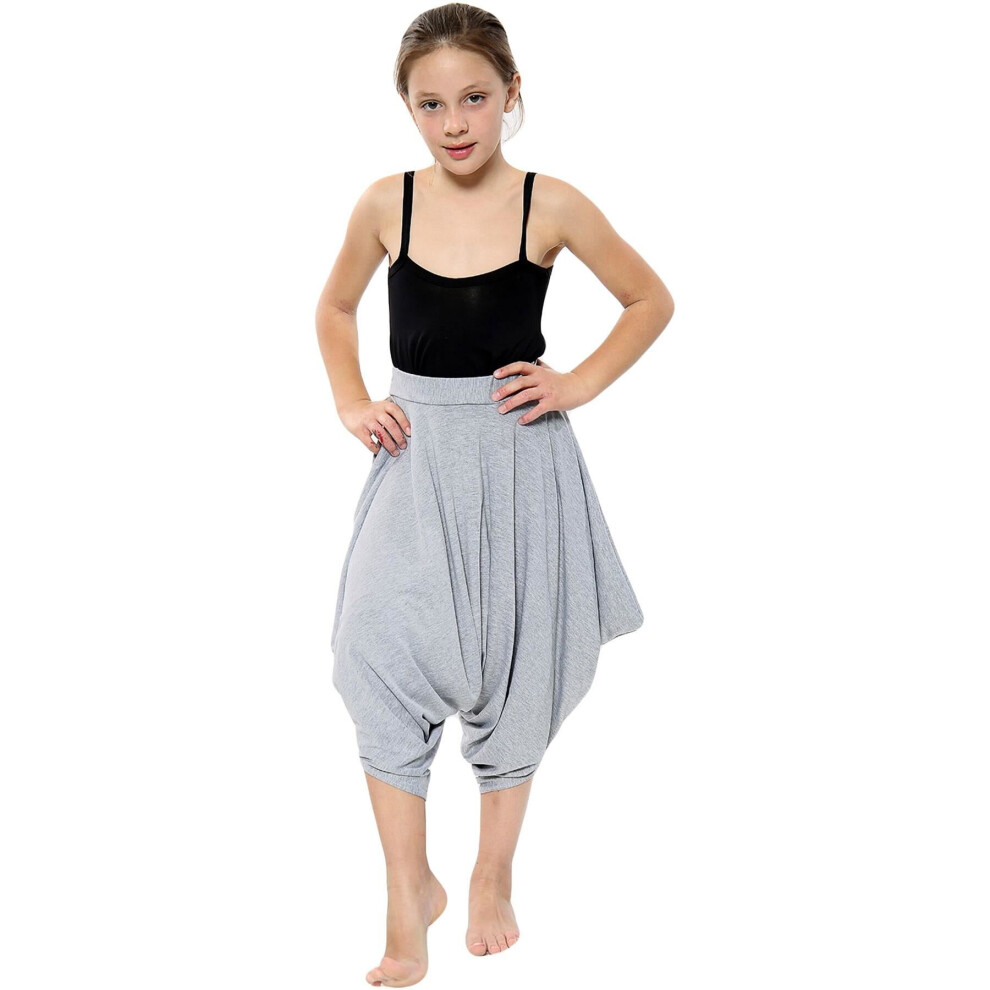 (11-12 Years, Grey) Girls Baggy Harem Trousers Ali Baba Style Tie Dye Print