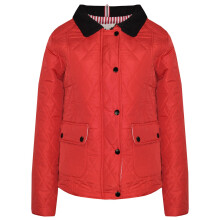 (13 Years, Red) Girls Quilted Padded Collar Buttoned Zipper Jacket