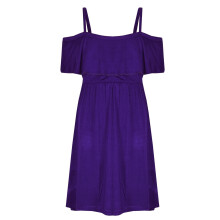 (7-8 Years, Purple) Girls Skater Dress Plain Color Off Shoulder Dresses