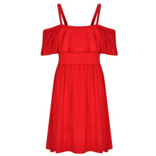 (9-10 Years, Red) Girls Skater Dress Plain Color Off Shoulder Dresses