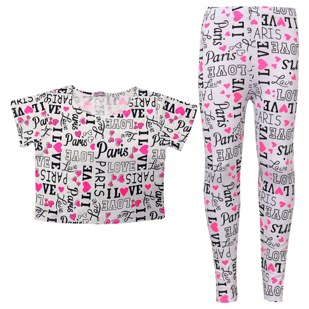 A2zkids (9-10 Years, Crop & Legging Set) Girls Crop Top I Love Paris Print Two Piece Set