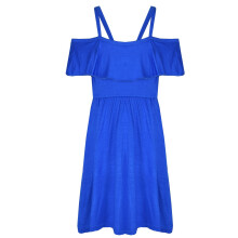 (9-10 Years, Royal Blue) Girls Skater Dress Plain Color Off Shoulder Dresses